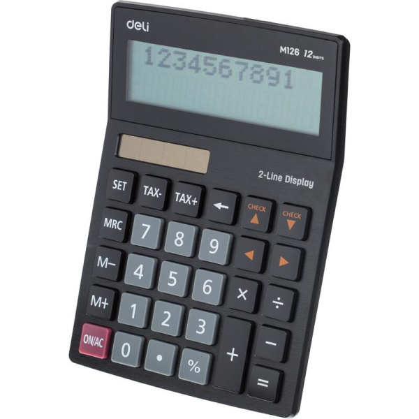 Калькулятор настольный Deli EM126 12 разрядный черный 182x129x44  двухстрочный
