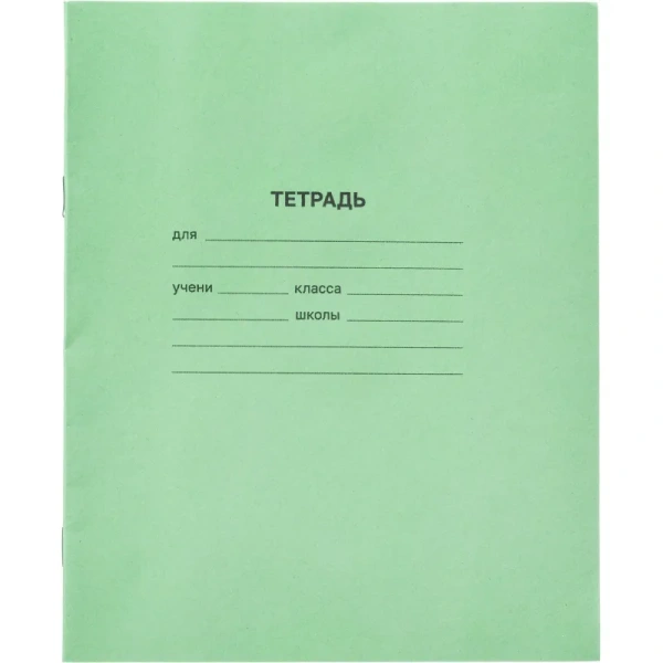 Тетрадь школьная зеленая А5 12 листов в крупную клетку (20 штук в  упаковке)