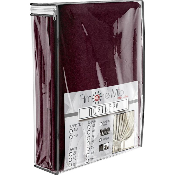 Комплект штор Amore Mio Однотонный софт 42002-048 (2 портьеры 150x270  см) бордовый