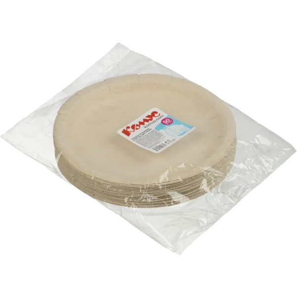 Тарелка одноразовая бумажная 230 мм крафт 50 штук в упаковке Комус Эконом Тарелка одноразовая бумажная 230 мм крафт 50 штук в упаковке Комус Эконом