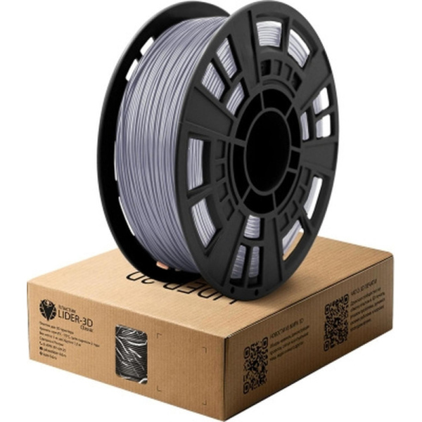 Пластик PLA для 3D-принтера Lider-3D серый глянцевый 1.75 мм 1 кг Пластик PLA для 3D-принтера Lider-3D серый глянцевый 1.75 мм 1 кг