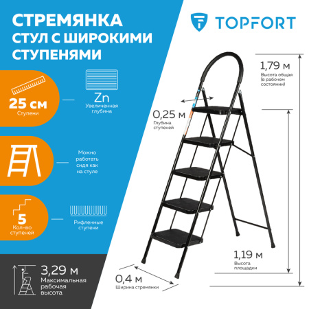 Стремянка стальная 5 ступеней TOPFORT