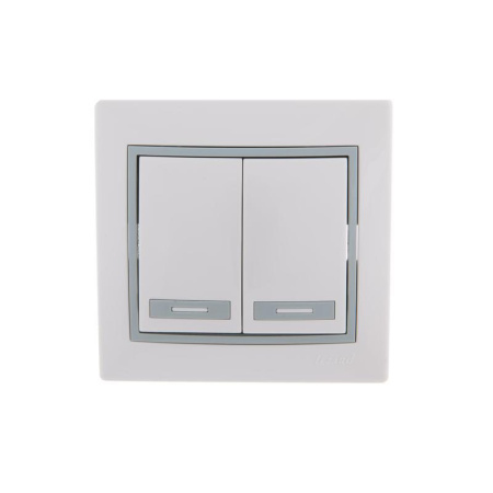 Выключатель двухклавишный Lezard Mira белый/серый (701-0215-101)