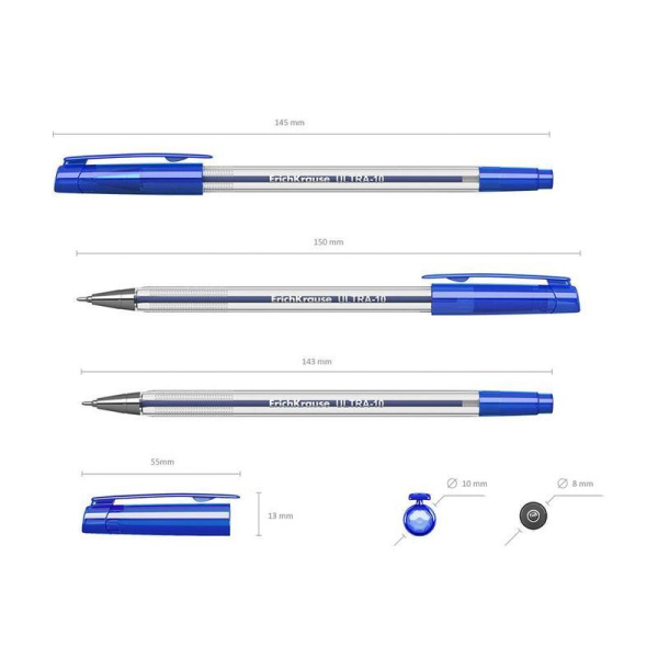 Ручка шариковая неавтоматическая ErichKrause Ultra-10 синяя (толщина  линии 0.26 мм)