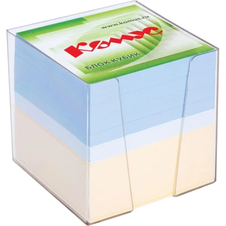Блок для записей 90x90x90 мм в боксе разноцветный Комус (плотность 80  г/кв.м)