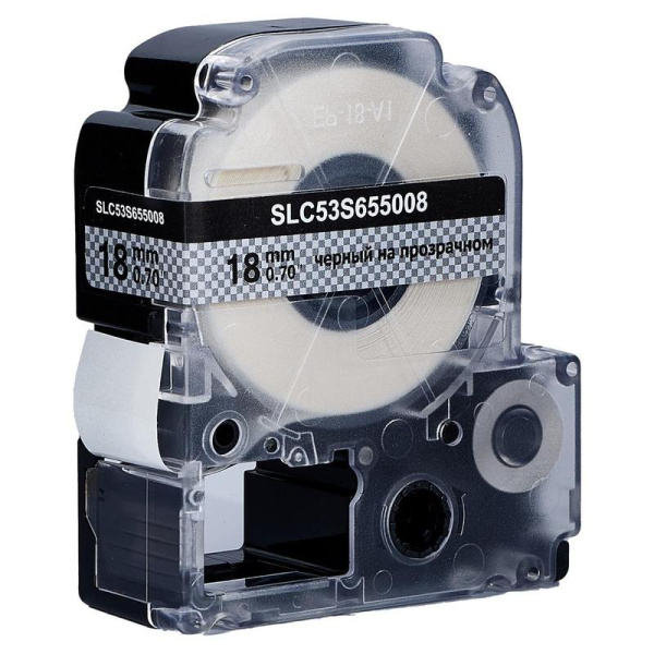 Картридж Sakura S'OK SLC53S655010 для принтера этикеток Epson (18 мм x  8000  мм,  цвет ленты прозрачный, шрифт черный)