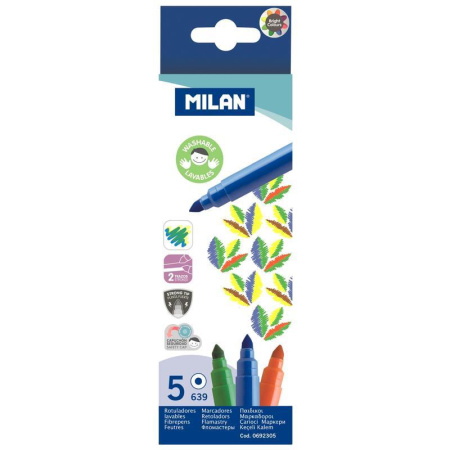 Фломастеры Milan Cone-Tipped 5 цветов с коническим стержнем