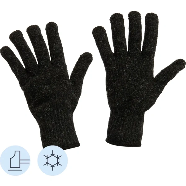 Перчатки рабочие утеплённые Комус полушерстяные чёрные (7 класс вязки,  размер 10, XL, 5 пар в упаковке)