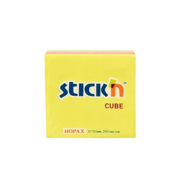 Стикеры Hopax Stick'n 51х51 мм неоновые 5 цветов (1 блок, 250  листов)