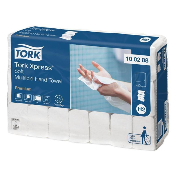 Полотенца бумажные листовые Tork Premium H2 100288 М-сложения 2-слойные 21 пачка по 110 листов