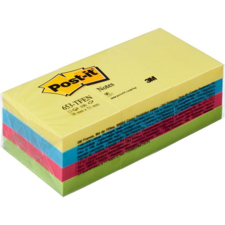 Стикеры Post-it 38x51 мм 4 цвета неоновые 12 блоков по 100 листов