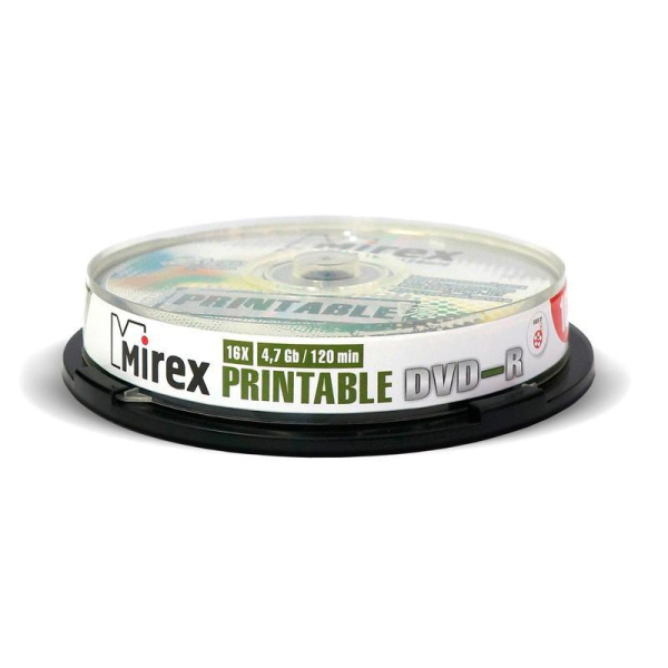 Диск DVD-R Printable 16x Mirex Cake/10 UL130028A1L