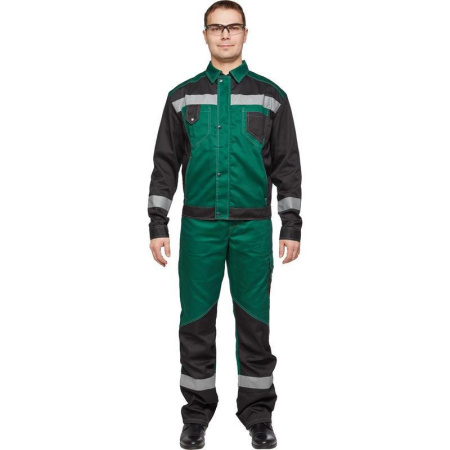 Костюм рабочий летний мужской л21-КБР с СОП зеленый/черный (размер 48-50, рост 170-176)