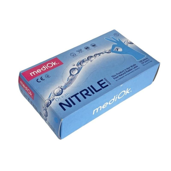 Перчатки медицинские смотровые нитриловые текстурированные нестерильные  неопудренные голубые размер S (100 штук в упаковке)