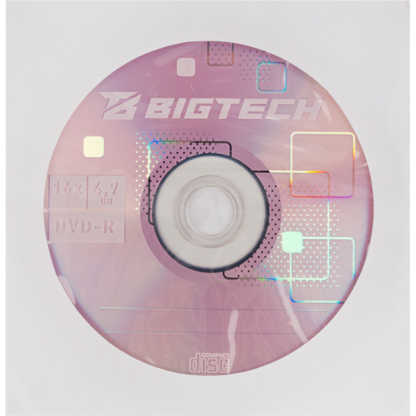 Диск DVD-R BigTech 4.7 ГБ 16x конверт YDVDRB005