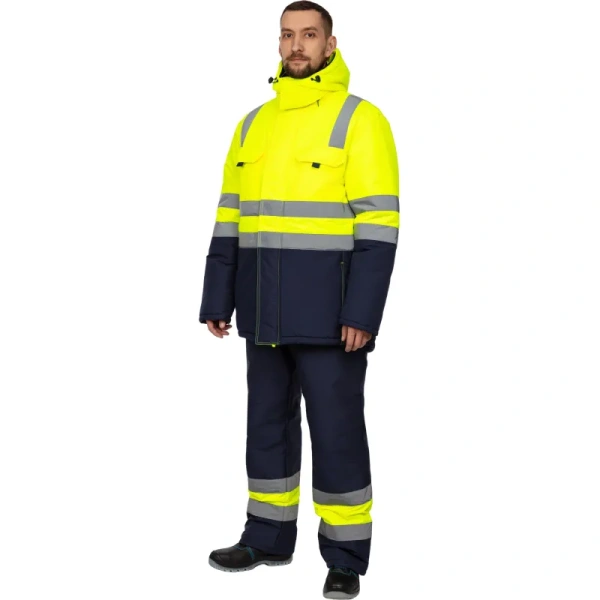 Куртка рабочая зимняя мужская зс04-КУ с СОП флуоресцентная жёлтая/синяя  (размер 44-46, рост 170-176)