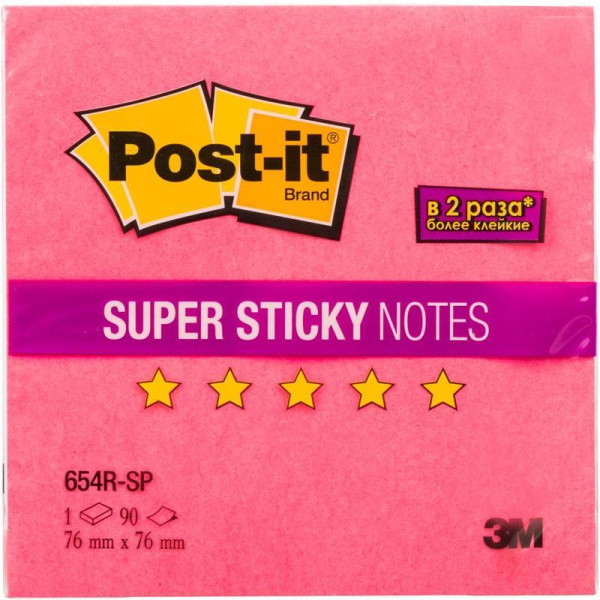 Стикеры Post-it 76x76 мм розовые неоновые 90 листов