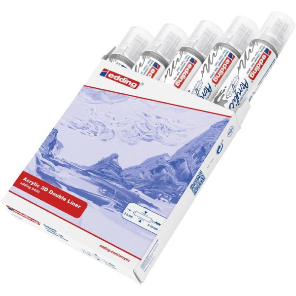 Маркер-аппликатор акриловый двусторонний 3D Edding 5400 серебристый (толщина линии 2-3 и 5-10 мм)