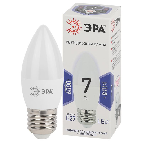 Лампа светодиодная Эра Std LED B35-7W-860-E27 свеча 7Вт E27 6000K 560Лм  220В Б0031413