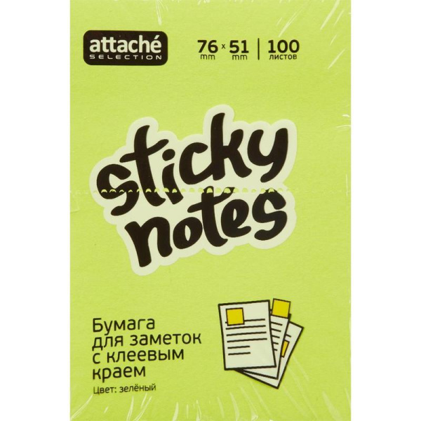 Стикеры Attache Selection 76x51 мм зеленые неоновые 100 листов