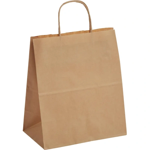 Крафт-пакет бумажный коричневый с кручеными ручками 24x14х28 см 70   г/кв.м био (250 штук в упаковке)
