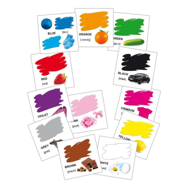 Карточки развивающие Английский язык Colours цвета (12 карточек)