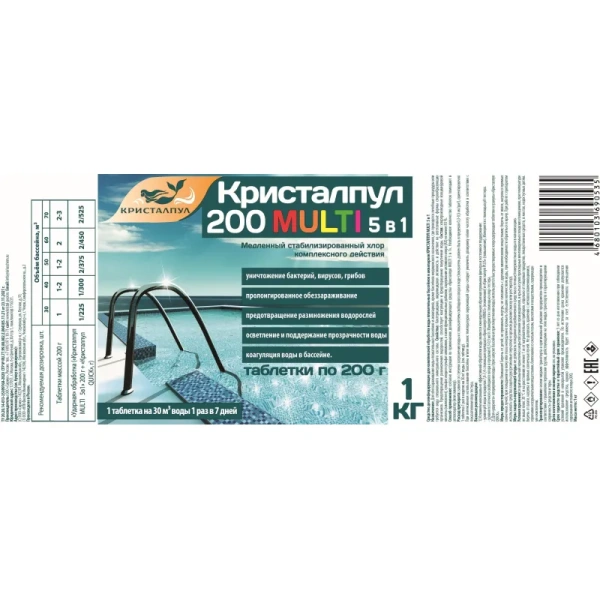 Средство для дезинфекции воды в бассейнах Кристалпул Multi 5в1 1 кг