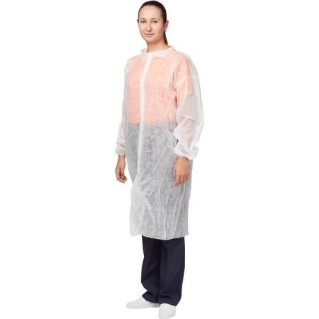 Халат одноразовый на кнопках белый (размер 52-54, XL, 10 штук в  упаковке)