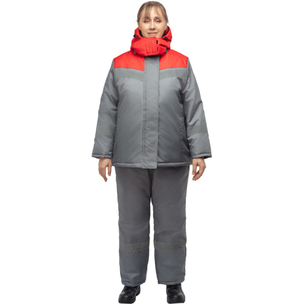 Куртка рабочая зимняя женская з46-КУ с СОП серая/красная из ткани  оксфорд (размер 40-42, рост 158-164)