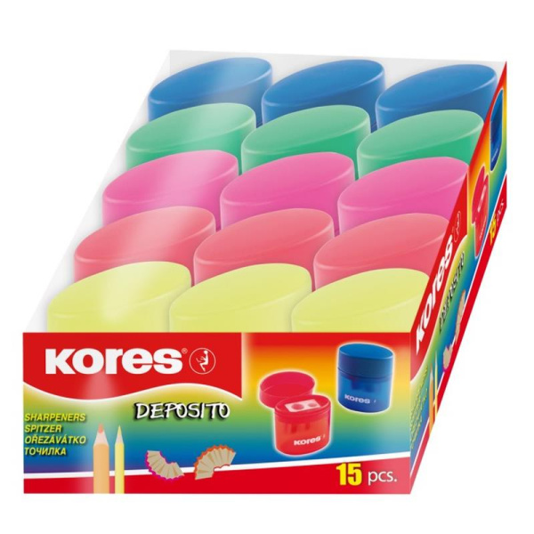 Точилка для карандашей Kores Deposito с контейнером пластиковая цвет  ассорти