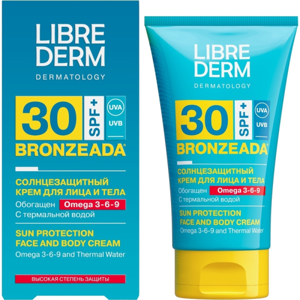 Крем солнцезащитный Librederm Bronzeada с Омега 3-6-9 и термальной водой  SPF30 150 мл