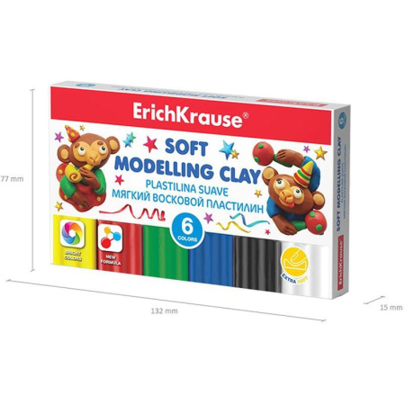 Пластилин восковой ErichKrause 6 цветов со стеком 78 г