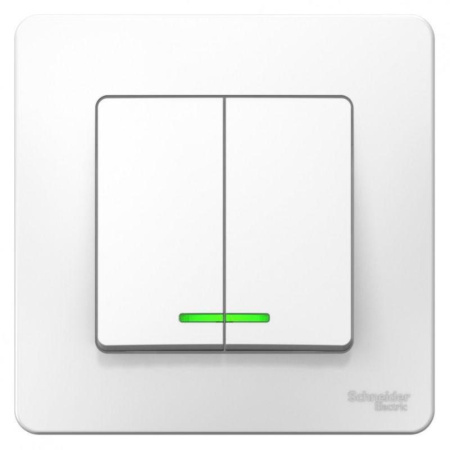 Выключатель двухклавишный Schneider Electric Blanca 10А IP20 с рамкой  скрытого монтажа с подсветкой белый (BLNVS010511)