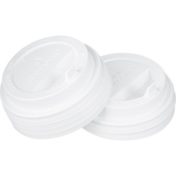 Крышка для стакана 80 мм пластиковая белая с клапаном 100 штук в упаковке Huhtamaki