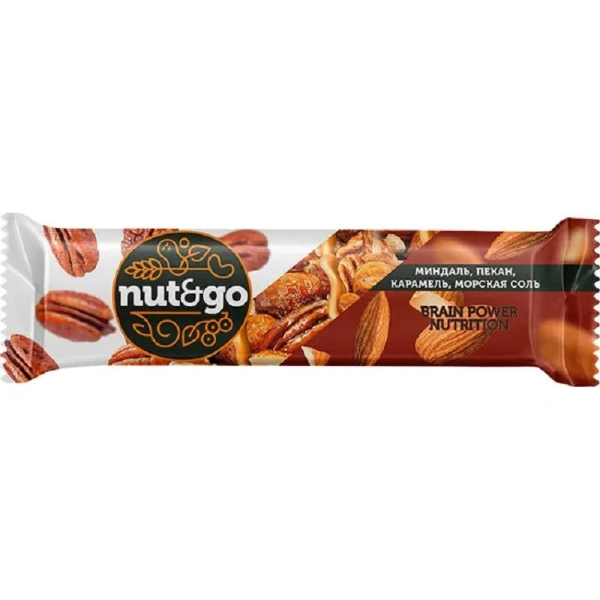 Батончик Nut N Go с миндалем/пеканом/карамелью/морской солью 36 г (18  штук в упаковке)
