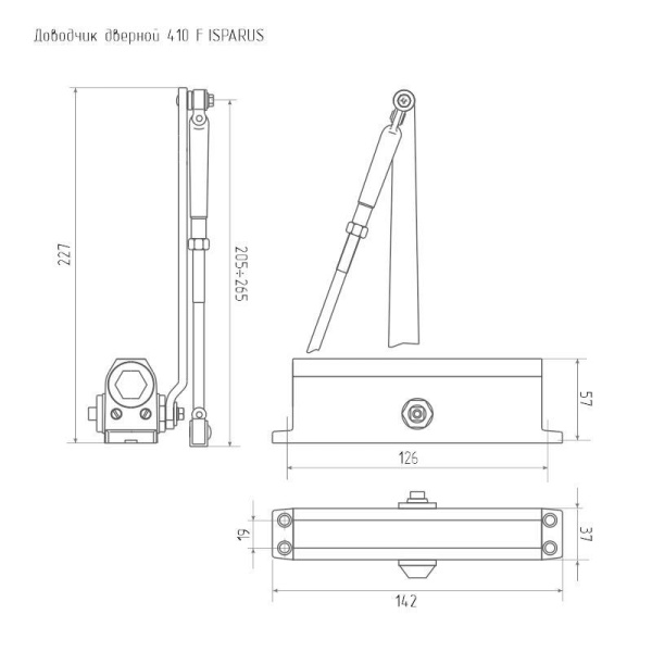 Доводчик дверной Isparus 410F до 60 кг серый