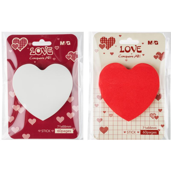Стикеры фигурные M&G Heart 71x68 мм 2 цвета (8 блоков по 60  листов)