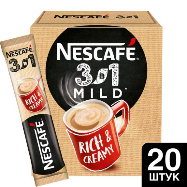 Кофе порционный растворимый Nescafe 3 в 1 мягкий 20 пакетиков по 14.5 г