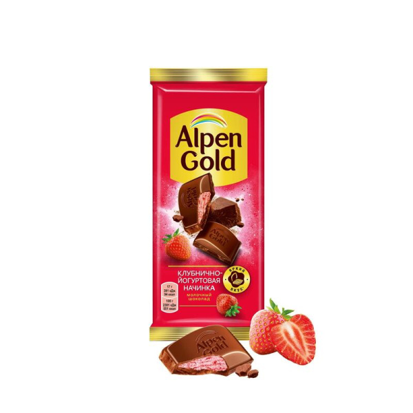 Шоколад Alpen Gold молочный с клубнично-йогуртовой начинкой 85 г