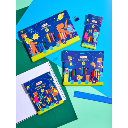 Фломастеры Комус Класс Максики 24 цвета с вентилируемыми колпачками  смываемые