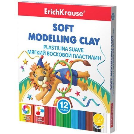 Пластилин восковой ErichKrause 12 цветов со стеком 156 г