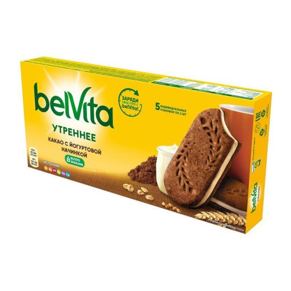 Печенье песочное Юбилейное BelVita Утреннее сэндвич с какао 253 г