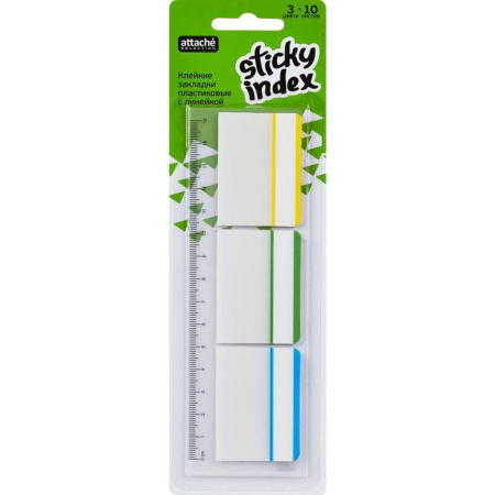 Клейкие закладки Attache Selection пластиковые 3 цвета по 10 листов 37x50 мм на линейке