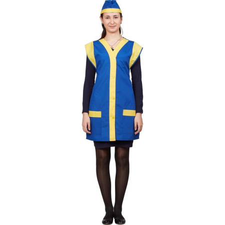 Фартук-сарафан Солнышко васильковый/желтый с пилоткой