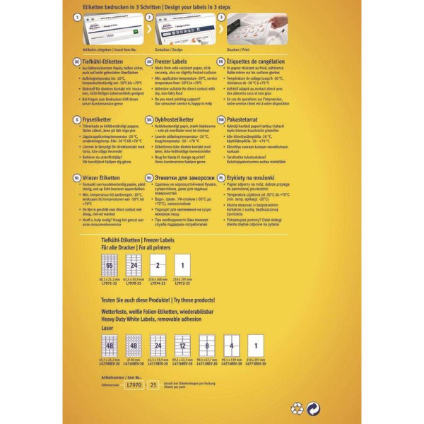 Этикетки самоклеящиеся морозостойкие Avery Zweckform (L7970-25) 63,5х33,9 мм 24 штуки на листе белые (25 листов в упаковке)