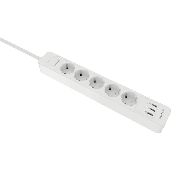 Сетевой фильтр Harper UCH-560 на 5 розеток + 3 USB 3 метра белый  (H00003014)