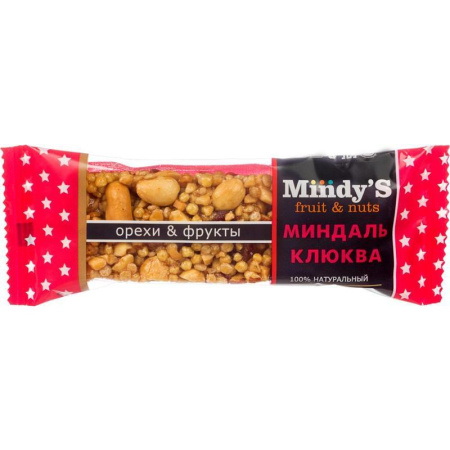Батончик Mindy's с миндалем и клюквой 35 г (30 штук в упаковке) Батончик Mindy's с миндалем и клюквой 35 г (30 штук в упаковке)