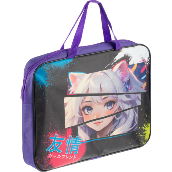 Папка школьника А4 с ручками ШИРОКАЯ,ПШ-11,ДЕВУШКА С УШКАМИ 2025