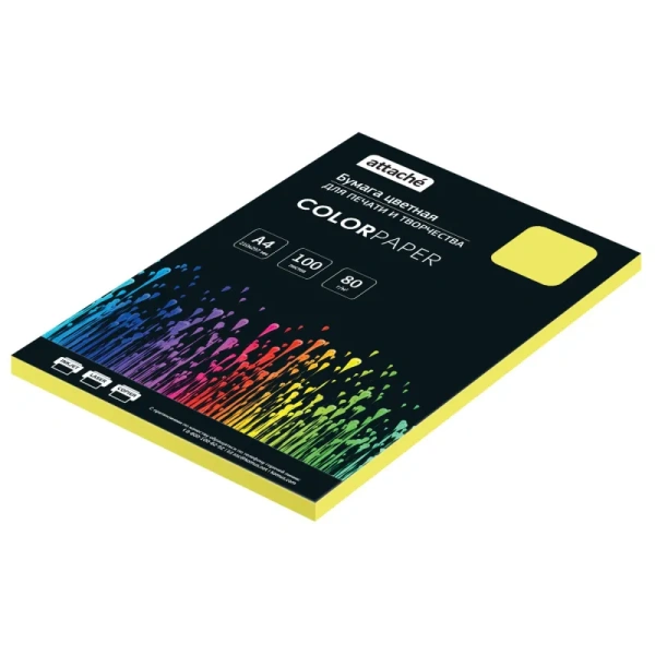 Бумага цветная для печати Attache желтая интенсив (А4, 80 г/кв.м, 100 листов)