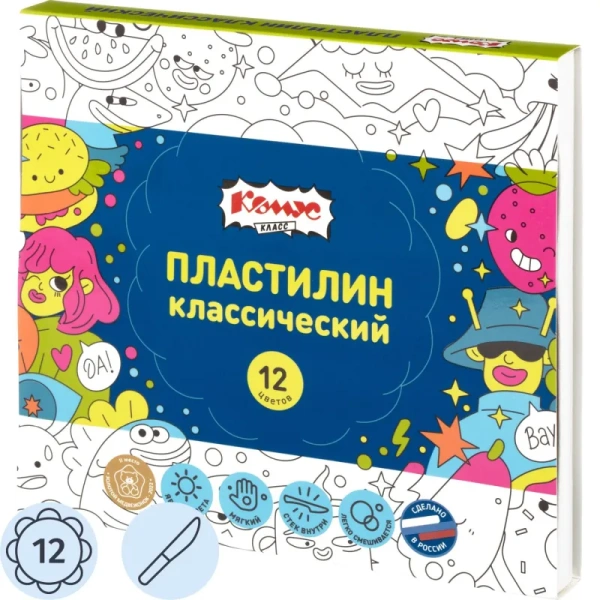 Пластилин классический Комус Класс Максики 12 цветов 240 грамм